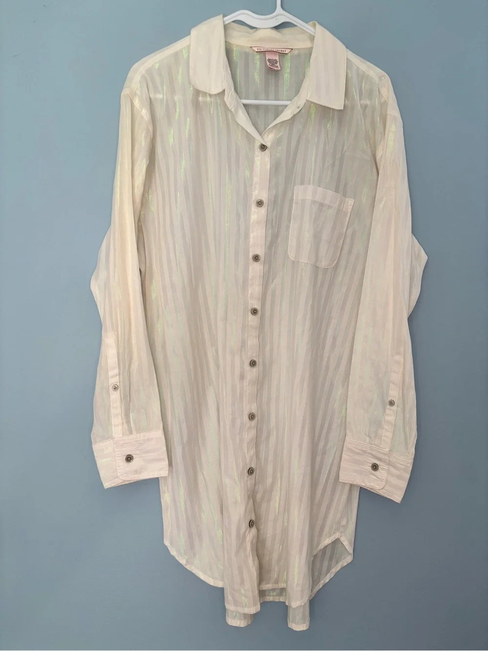 Victoria’s Secret Iridescent Shimmer Striped Nightshirt Sleepwear Size Large